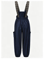 2026 New Women's Loose-Fit Buttoned Wide-Leg Pants, Stylish and Versatile Casual Jumpsuit, Casual Striped Overalls with Metal Adjustable Shoulder Straps, Suspender Overalls with Tie Accents, Wide-Leg Cargo Jumpsuit - Navy Color
