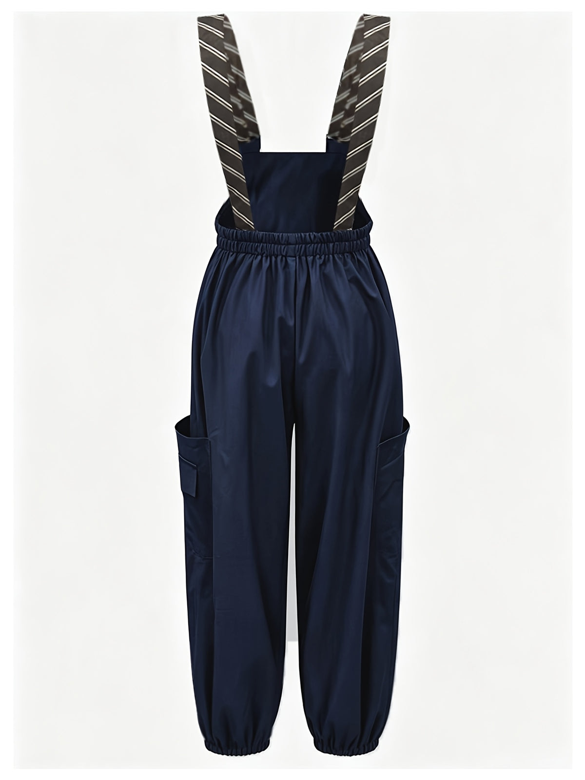 2026 New Women's Loose-Fit Buttoned Wide-Leg Pants, Stylish and Versatile Casual Jumpsuit, Casual Striped Overalls with Metal Adjustable Shoulder Straps, Suspender Overalls with Tie Accents, Wide-Leg Cargo Jumpsuit - Navy Color