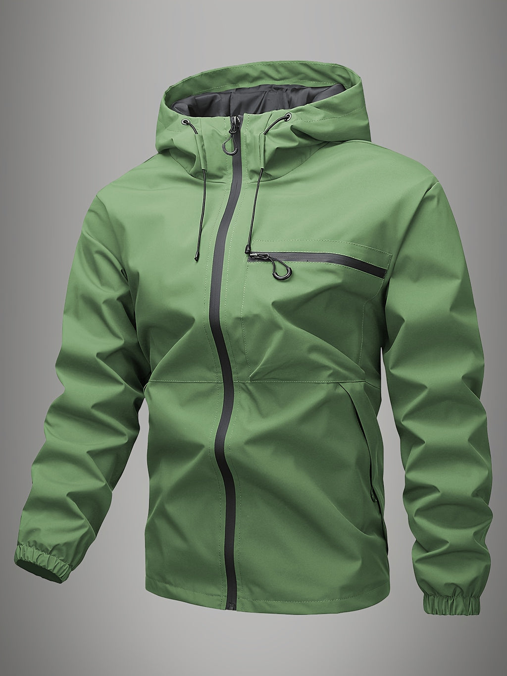 Men's Hooded Windbreaker, Single-layer Thin Design with Diagonal Zipper Chest Pocket, Commuting and Travel Casual Top, Outdoor Hiking Jacket with Zipper Pockets, Techwear Casual Jacket, Suitable for Daily Work Scenarios. - Yellow-green