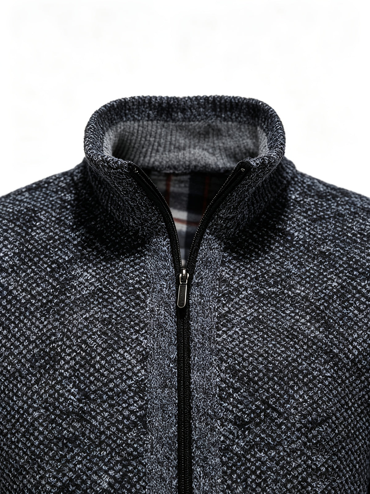 Men's Stand Collar Zip Up Knitted Cardigan Jacket, Casual Business Long Sleeve Sweater Coat with Pockets, Fall Winter Thick Warm Knit Outerwear for Men - Dark Gray
