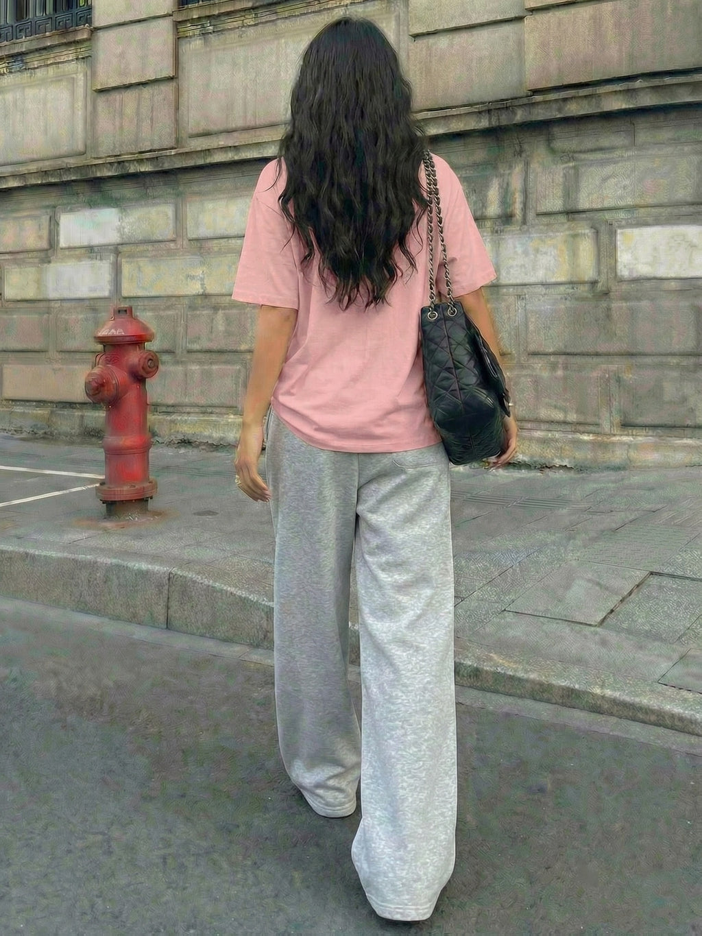 NEW YORK" and Number 23 Print Casual Streetwear Crew Neck Short Sleeve Top and Loose Drawstring Long Pants 2pcs Set, Women's Jersey Sporty Style Outfit, Suitable for Summer Street Style Hot - Pink+Grey