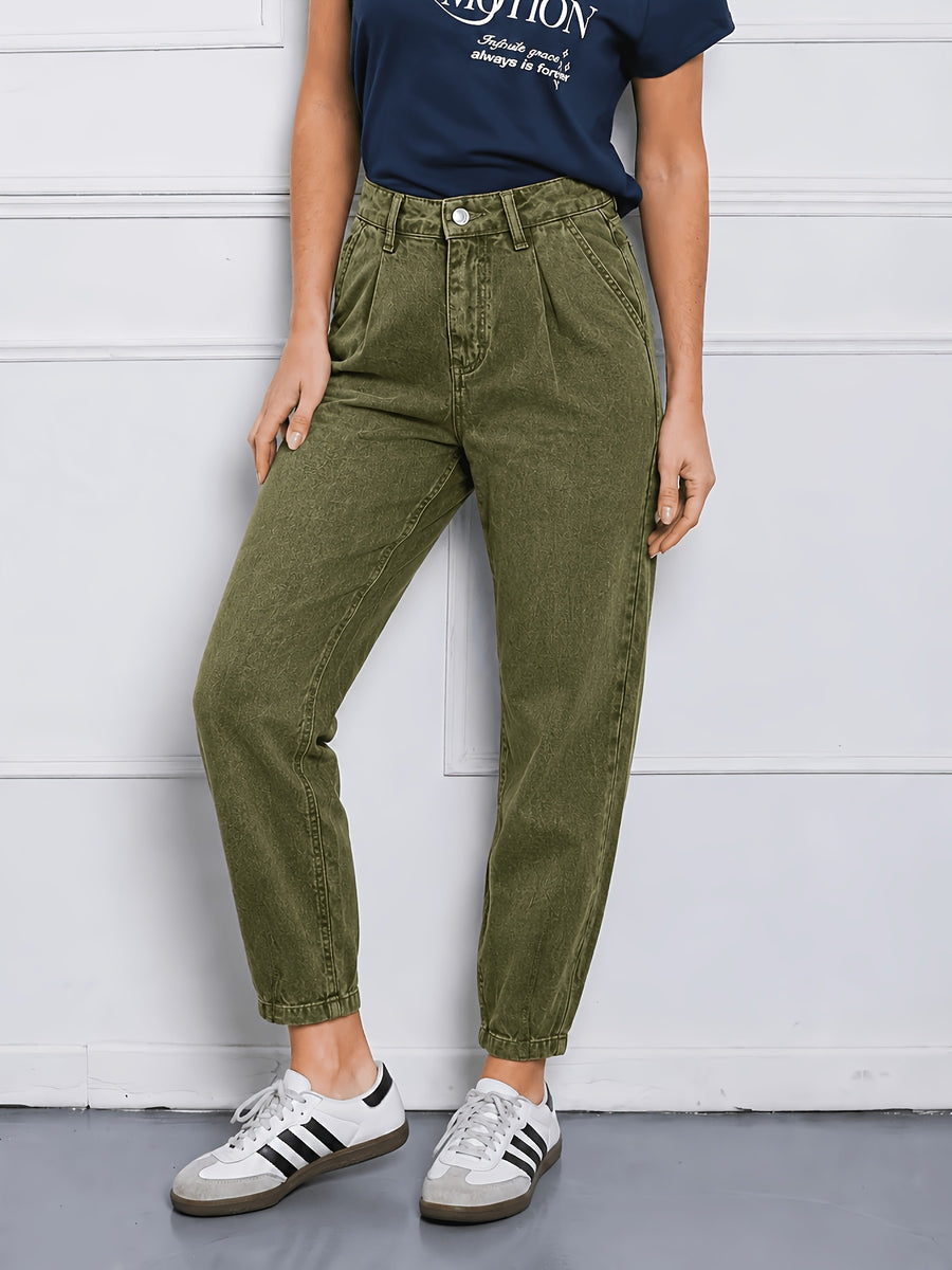 Women'S Elastic Casual Fashion Loose Harem Ankle Jeans - Olive