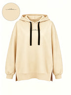 Women'S Fashion Hooded Sweatshirt for Autumn And Winter - Pattern Print Design, Side Slit Detail, Pullover Hoodie - Apricot