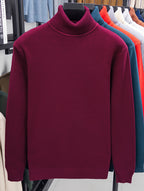 Men'S Autumn Winter Turtleneck Sweater, 10 Colors Available Solid Basic Style Elastic Warm Ribbed Cuff Casual Slim Fit Base Layer Pullover, Knit - Burgundy