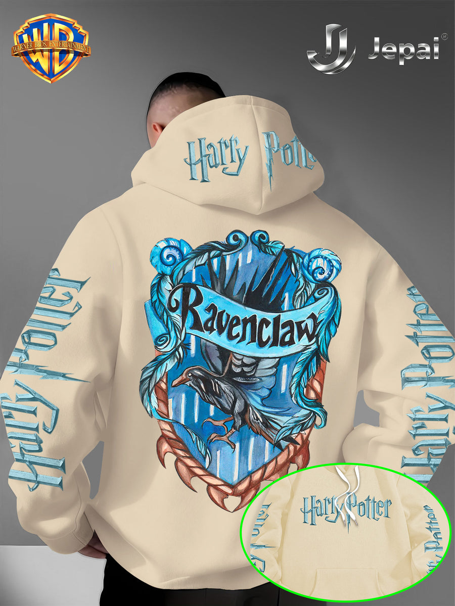 Warner Bros. Official, Trendy Cool American Street Style Harry Potter Badge Print Hooded Sweatshirt, Unisex American Street Style Long-Sleeve Top, Suitable for Daily and Outdoor Activities, an Excellent Warm Outerwear Choice for Autumn and Winter! - Apricot