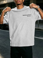 Men's Loose Fit T-Shirt with Minimalist Red Circular Back Print, Short Sleeve, 100% Pure Cotton, 240g Versatile Short Sleeve, Unique Pattern, Thick Fabric, Sweat-Absorbent and Breathable, Comfortable Inner Layer Casual Top, Daily Streetwear - Grey
