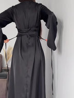 Women'S Elegant Temperament Long Back-Tie Long Sleeve Dress - Black