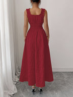 New Women's Textured Floral Fabric, Spaghetti Strap with Bow Waist Design - Elegant and Versatile Women's Dress - Elegant Party Wear, Date Night, 1pc, Buen Fin Shopping Festival, New Year's Daily Wear, Parties, Wedding Night, Stylish and Versatile - Red