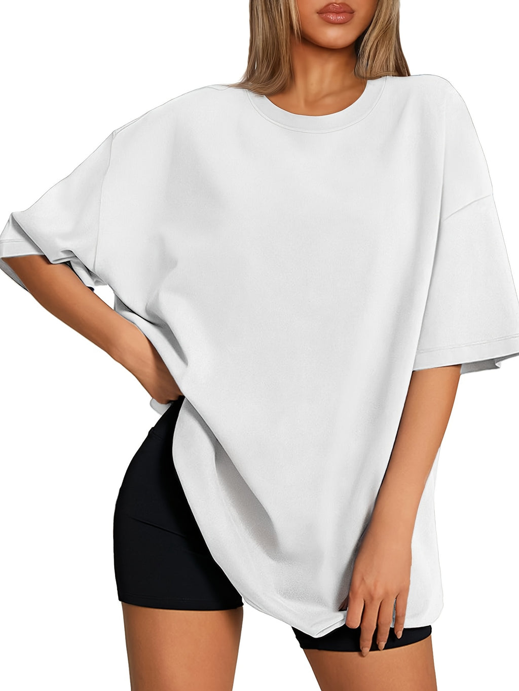3pcs Women's Oversized T-Shirt 3pcs Set - Loose-Fit Round Neck Short Sleeve Blouses, Solid Color Basic, Machine Washable - Layering Shirts Suitable for Casual Casual Attire & Wardrobe - Mixed colors