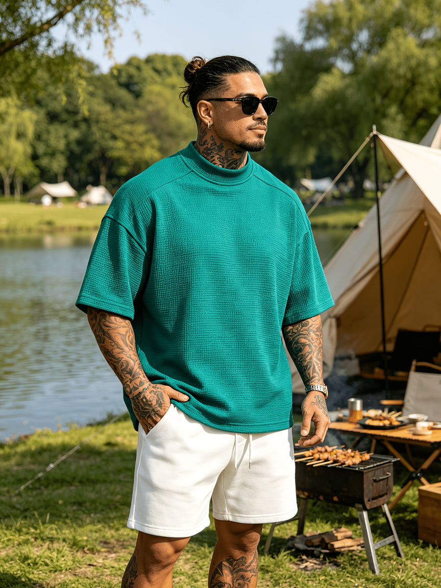 New Spring/Summer Men's Top, Fashionable Sporty Short Sleeve, Loose Fit Casual, Comfortable, Lightweight, Skin-Friendly, Trendy, Versatile, Refreshing, and Durable - Peacock Blue