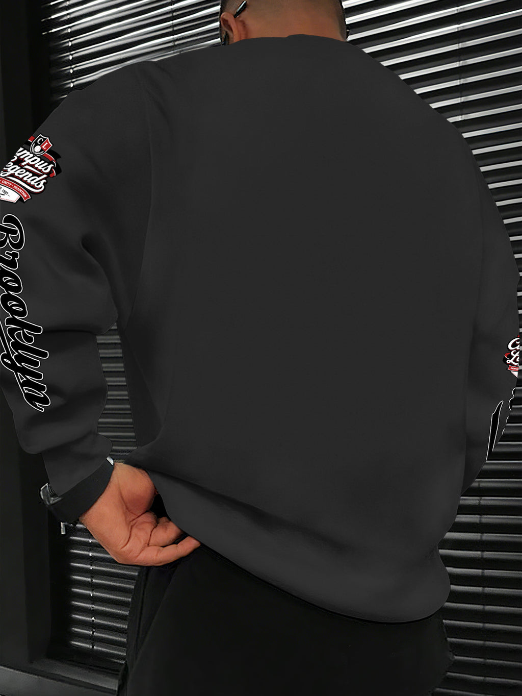 New Men's Crew Neck Sweatshirt, American Vintage Style with City Name Letter Print - Black