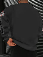 New Men's Crew Neck Sweatshirt, American Vintage Style with City Name Letter Print - Black