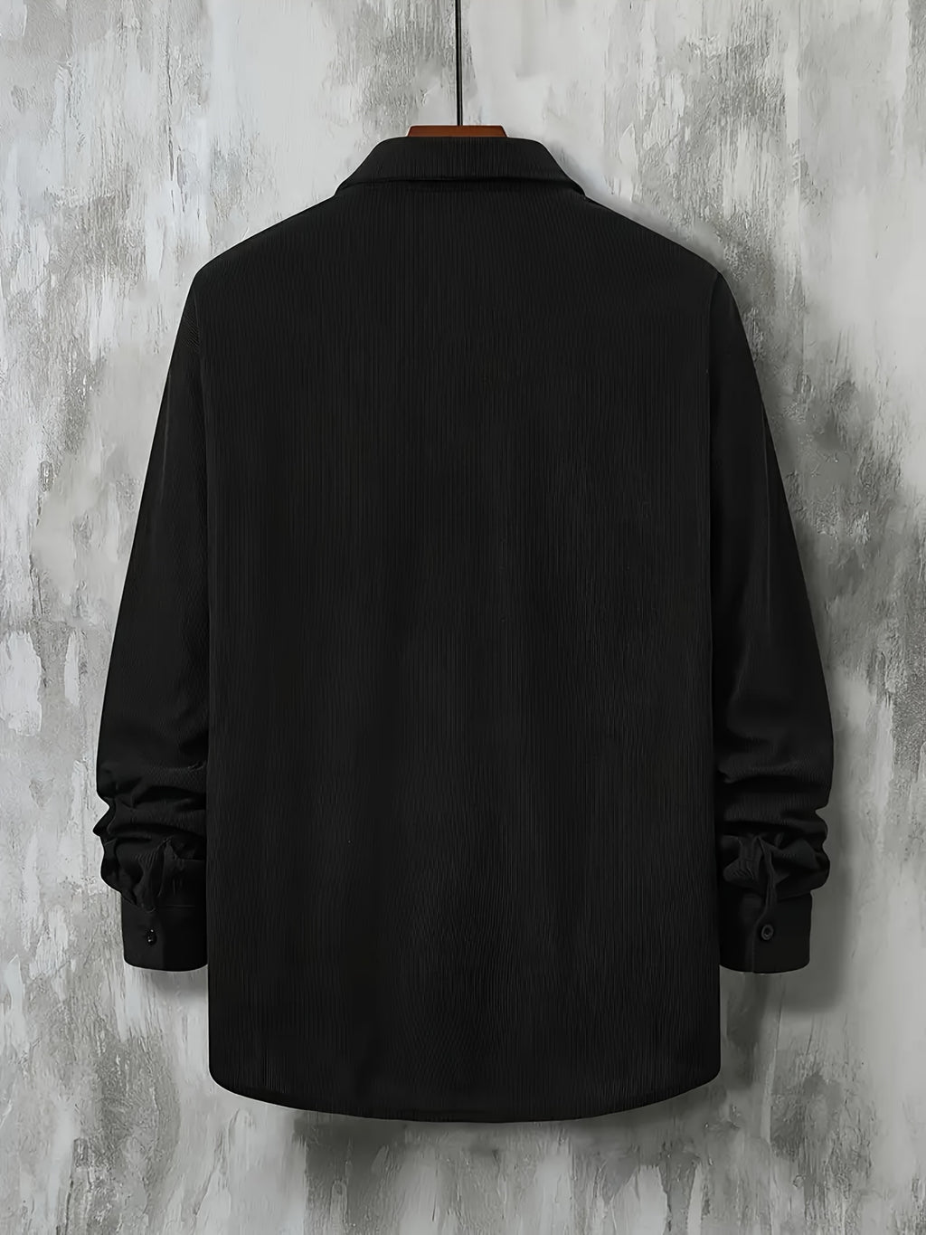 Men's Solid Color Long-Sleeve Shirt, Loose Fit Casual Workwear Jacket, Trendy and Versatile Top, Simple Basic Outerwear, Suitable for Daily Work Scenes - Black