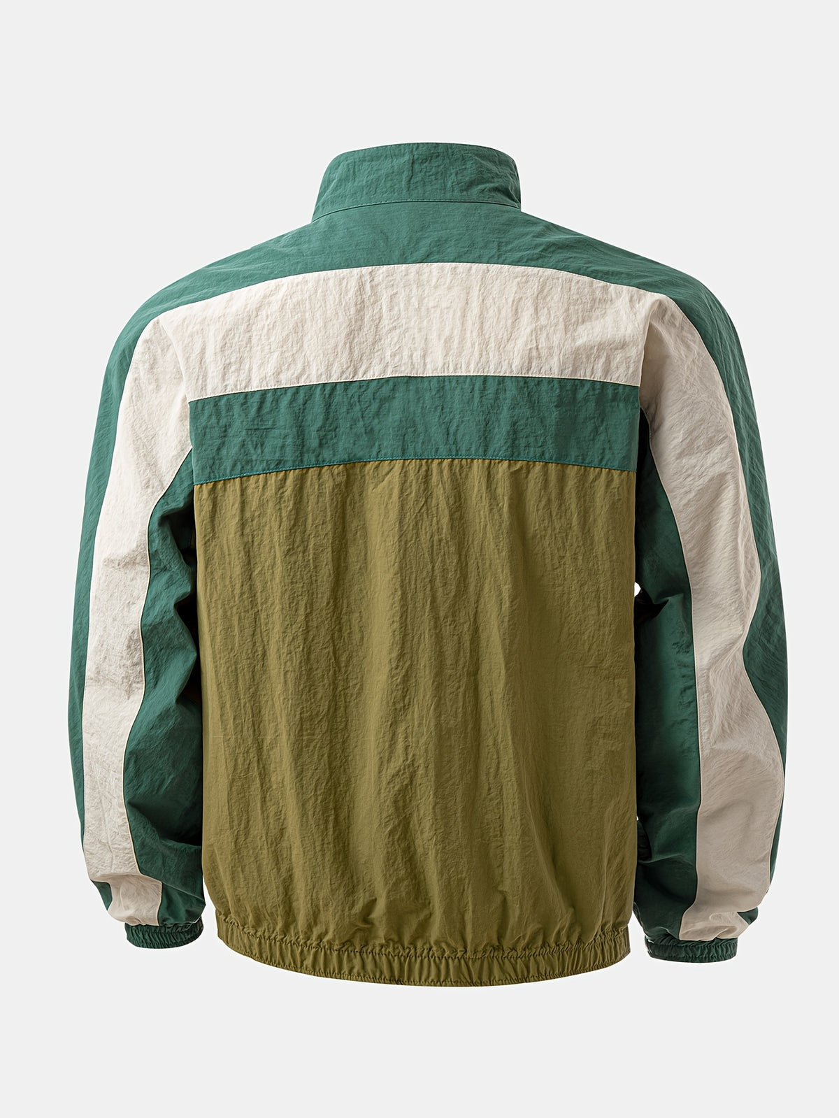 Men'S Color Block Contrast Panel Zip-Up Jacket - Outdoor Windbreaker with Stand Collar for Casual Travel And Hiking - Olive