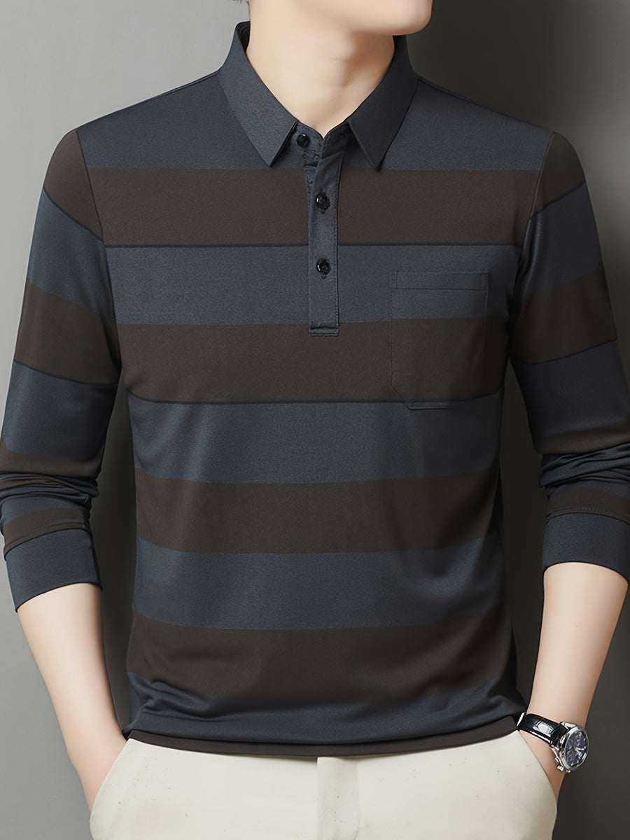 SaXing OBM Men's New Spring/Autumn Polo Shirt, Contrast Color Half-Open Placket Single-Breasted Polo Collar Long Sleeve Pullover Base Layer Top, Suitable for Spring, Summer, Autumn, and Winter Wear, Versatile for Daily and Casual Wear - Deep Gray