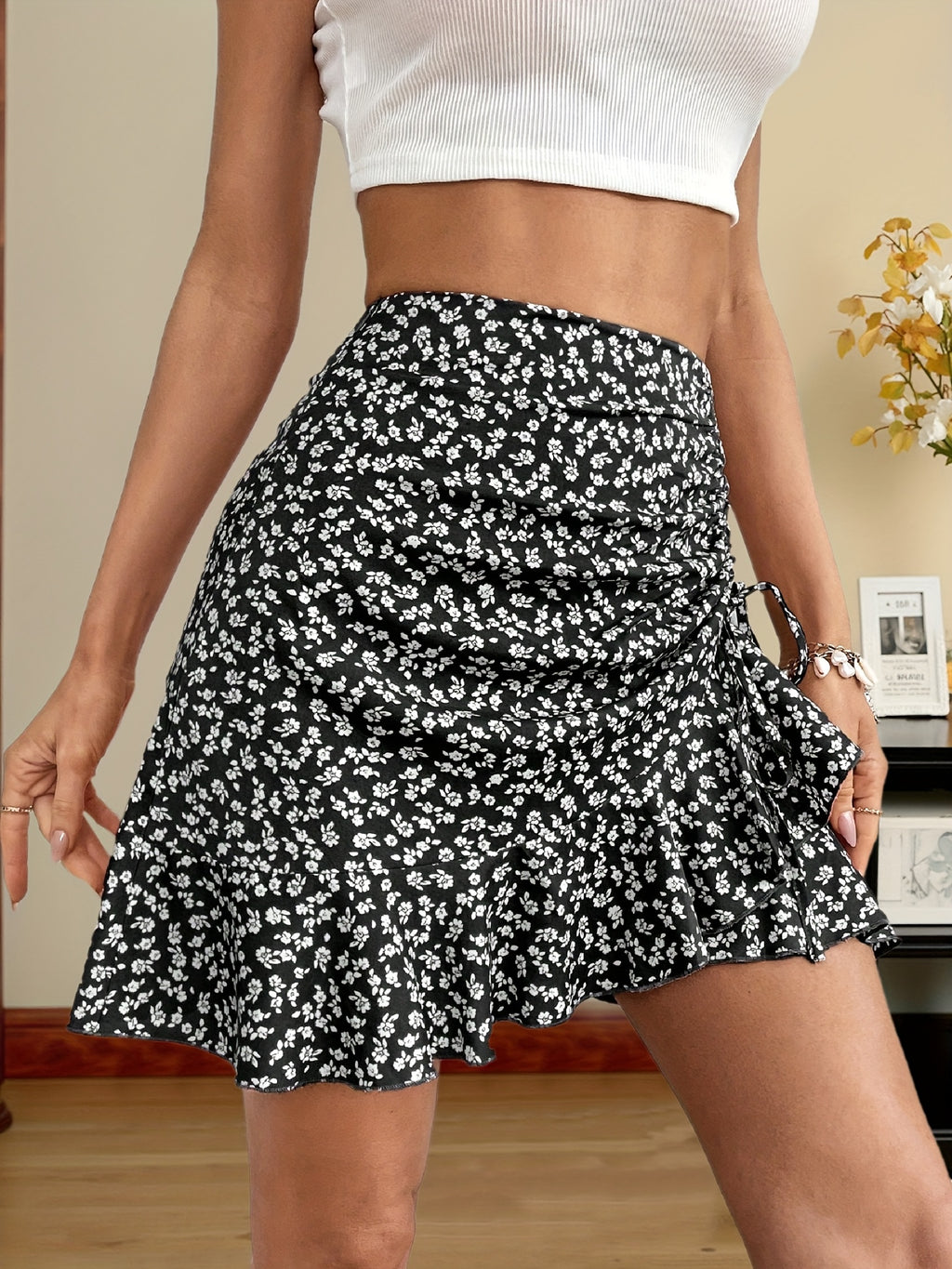 Women's Small Floral Print Ruffled Hem Skirt / Multiple Styles Available - Mixed Color - 1