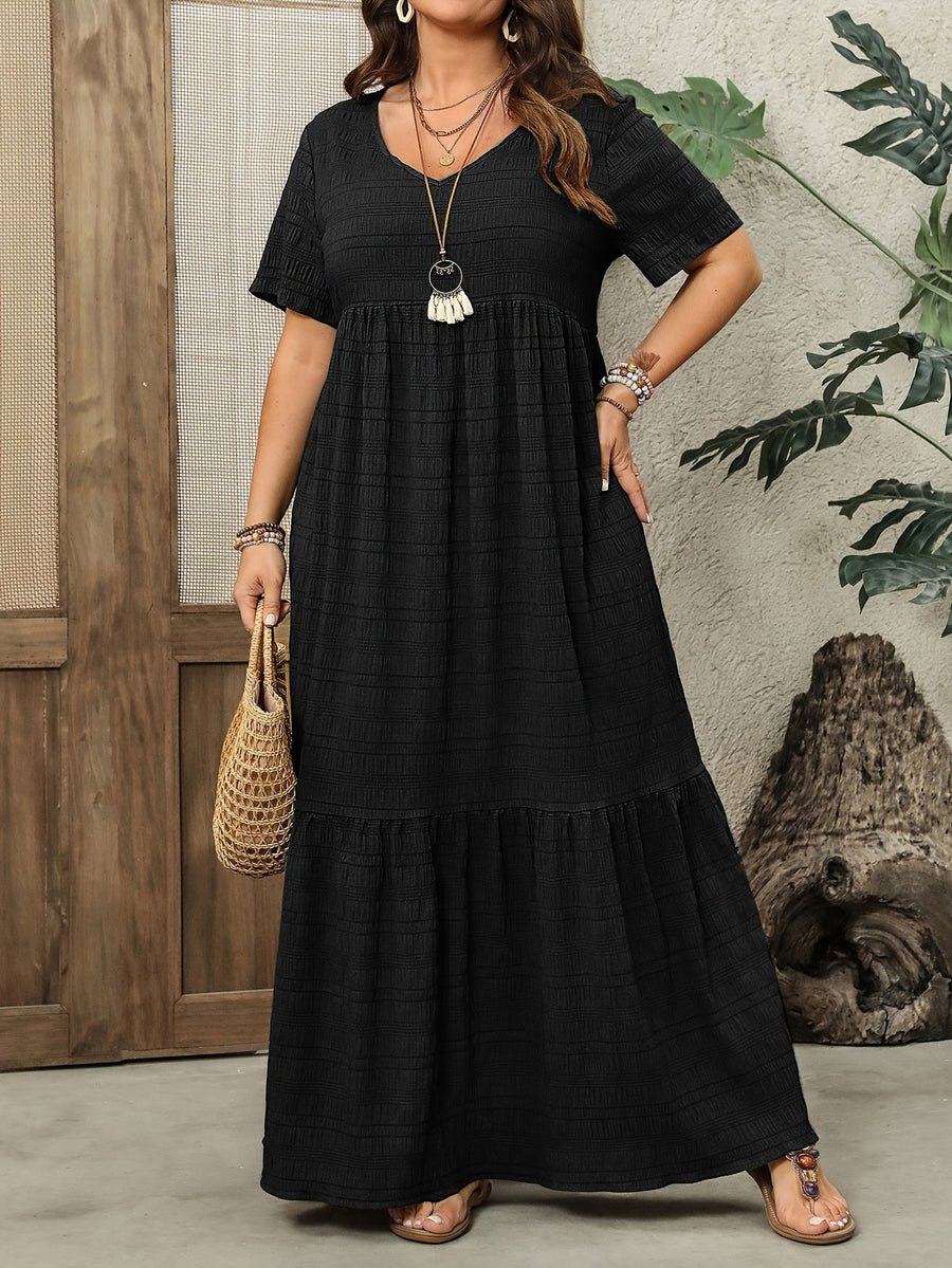 Plus Size - Plus Size - Plus Size Women'S Short Sleeve Maxi Dress, Suitable for Spring And Summer Women'S Clothing - Black