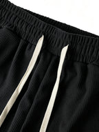 Summer New Corduroy Shorts with Drawstring Pockets, Fashionable Three Quarter Pants Suitable for Daily Wear at Home and on the Go - Black