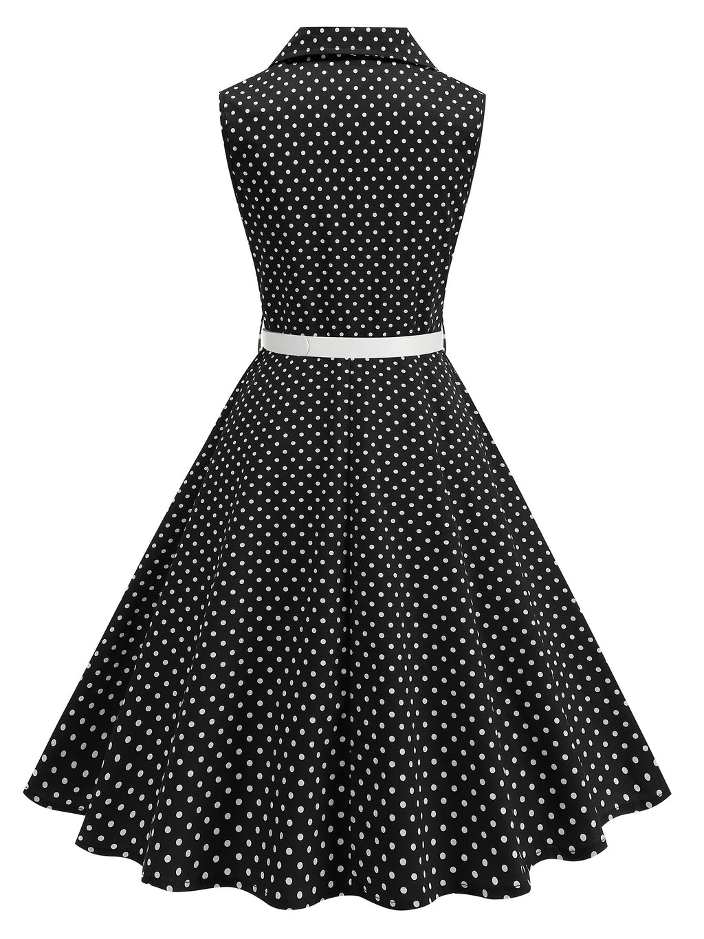 Vintage-style Polka Dot Waist-cinching Sleeveless Flared Bridesmaid Dress - Black