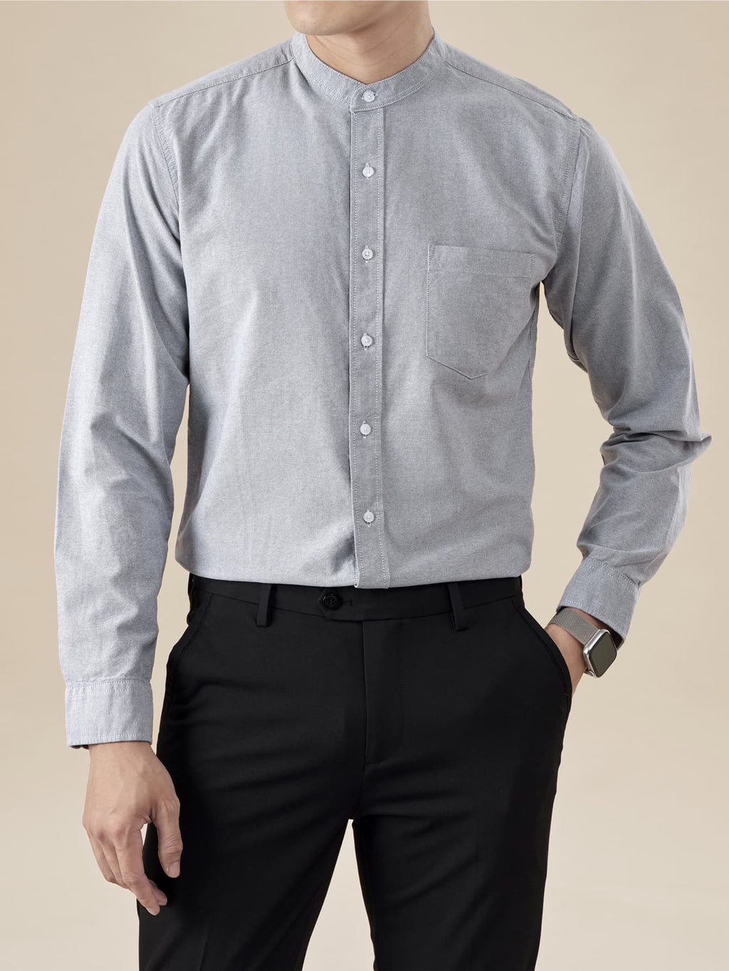 Spring and Autumn Outdoor Sports Men's Fashion Long-Sleeve Shirt for Office Workers, Young and Middle-Aged Urban Style, Versatile for Inner or Outer Wear, Vibrant Style, Casual Turn- Collar Shirt, Solid Color Pure Cotton Long-Sleeve Shirt for Men - Grey