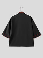 Men Retro Tops Frog Button Stand Collar Short Sleeve Loose Thin Outdoor Street New Chinese Style Casual Shirt, Chinese Size, Please Check The Size Guide Carefully - Black