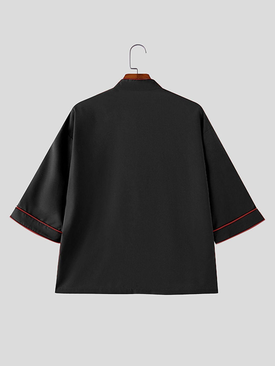 Men Retro Tops Frog Button Stand Collar Short Sleeve Loose Thin Outdoor Street New Chinese Style Casual Shirt, Chinese Size, Please Check The Size Guide Carefully - Black