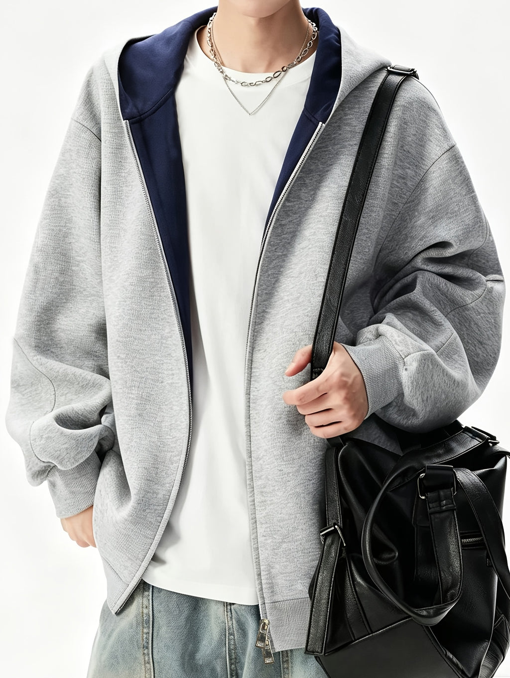 Men'S Hoodie American Trendy Heavyweight Cardigan Hooded Sweatshirt Unisex Spring Autumn Loose Casual All-Match Couple Jacket in Stock - Grey