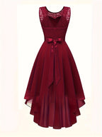 New Light Luxury Temperament High-End Feel Front Short Back Long Slim Fit Cinched Waist Sleeveless Dress - Burgundy