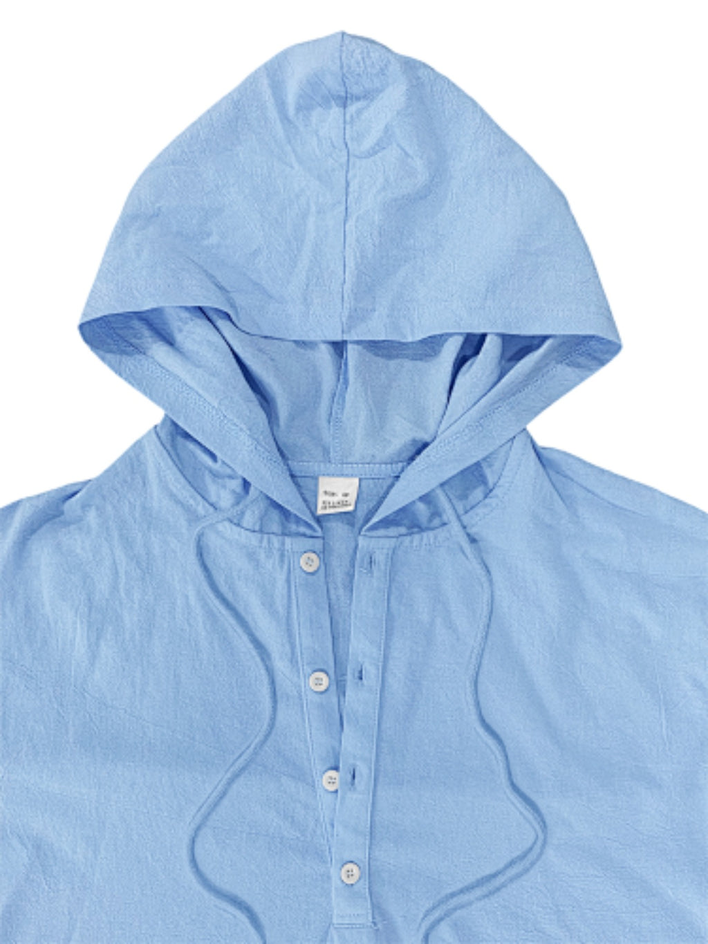 1pc Daily Holiday Outfit Essential, Minimalist Casual Style Pleated Breathable Linen Men'S Hooded Long Sleeve Polo Shirt, Half-Button Loose Non-Stuffy, Outdoor Commute All-Season Men'S Clothing - Sky Blue