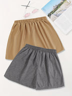 2pcs,Letter Print Drawstring Shorts, Casual Shorts, Women's Clothing - Brown+Dark Grey