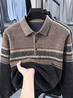 Men'S Knit Pullover with Lapel, Autumn Winter Casual Contrast Warm Sweater - Camel Coffee