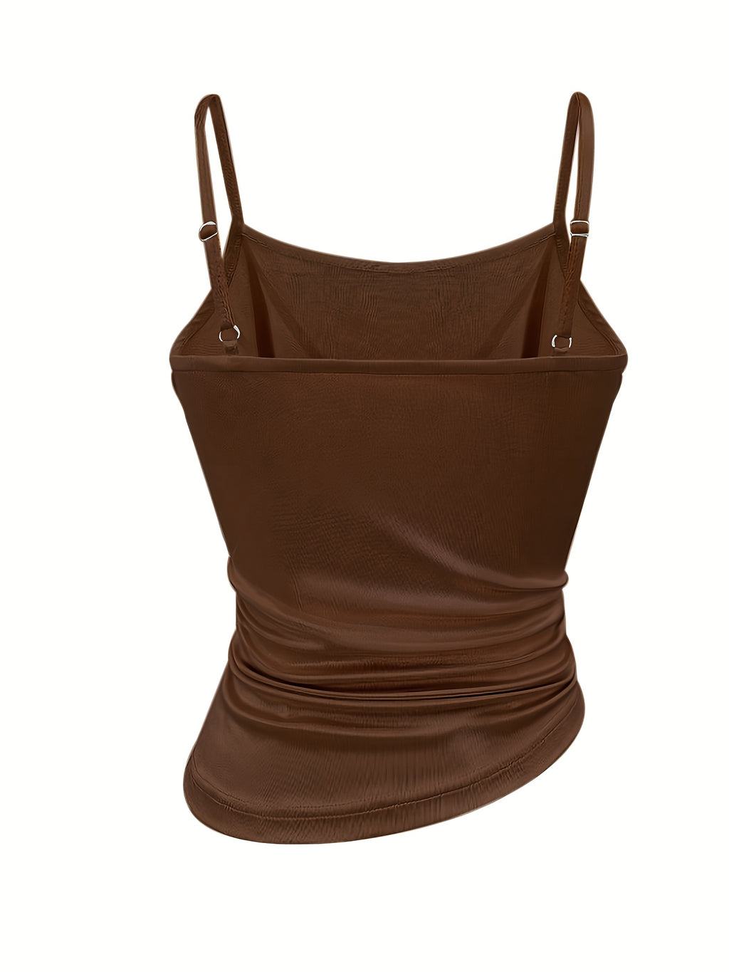 [Development WY260120078] Women's Satin Irregular Hem Side Gathers Daily Fashion Commuting Vacation Camisole Top - Coffee Color