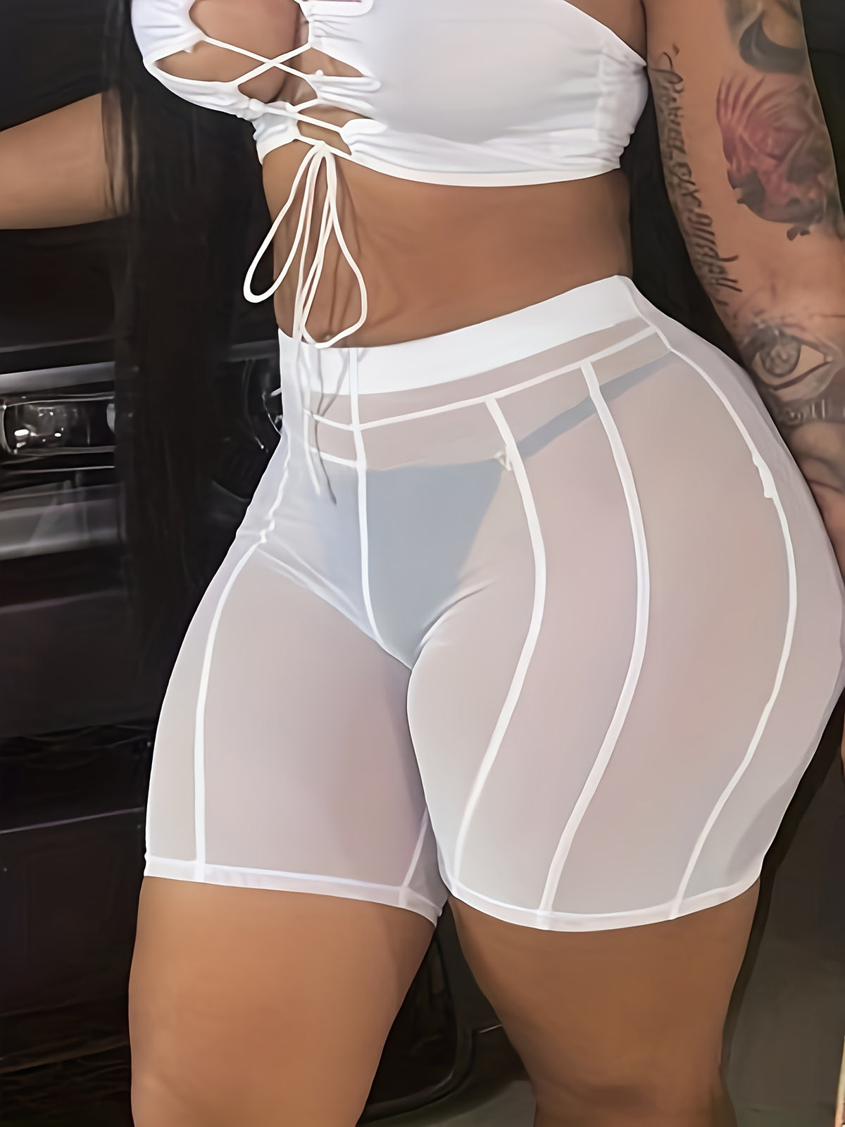 S390287 Spring and Summer New Sexy Perspective Gauze High Waist Lifting Hip S Casual Pants - White