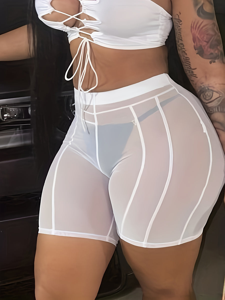S390287 Spring and Summer New Sexy Perspective Gauze High Waist Lifting Hip S Casual Pants - White