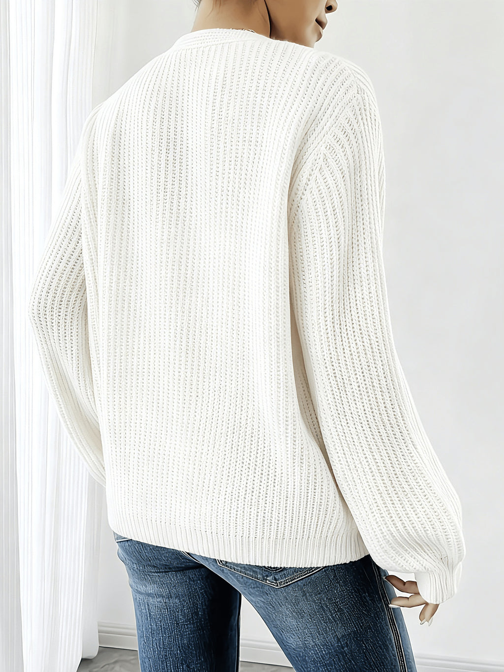 Women'S Comfortable And Good-Looking Long V-Neck Cardigan/Clear Texture Sweater/Very Suitable for Women/Spring Autumn Winter Style Sweater Essential for Women This Is a Set of Fashionable And Comfortable Women'S Clothing with Loose Fit And Lantern S - White