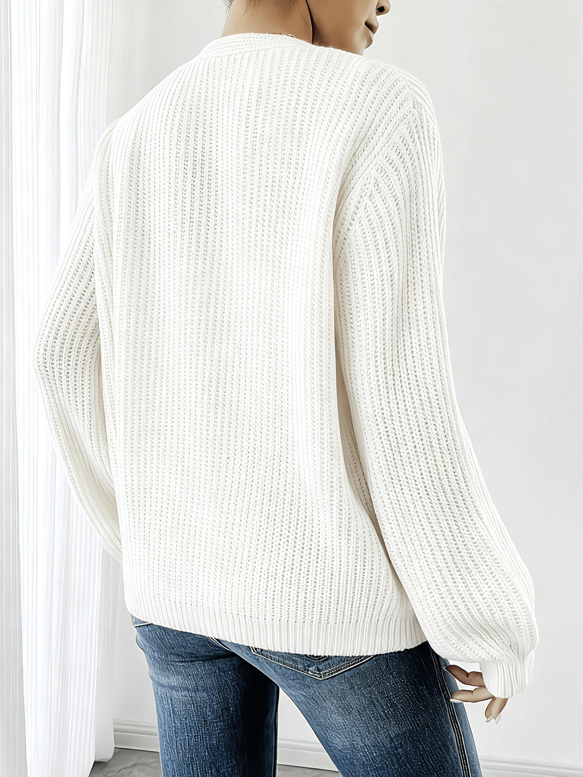 Women'S Comfortable And Good-Looking Long V-Neck Cardigan/Clear Texture Sweater/Very Suitable for Women/Spring Autumn Winter Style Sweater Essential for Women This Is a Set of Fashionable And Comfortable Women'S Clothing with Loose Fit And Lantern S - White