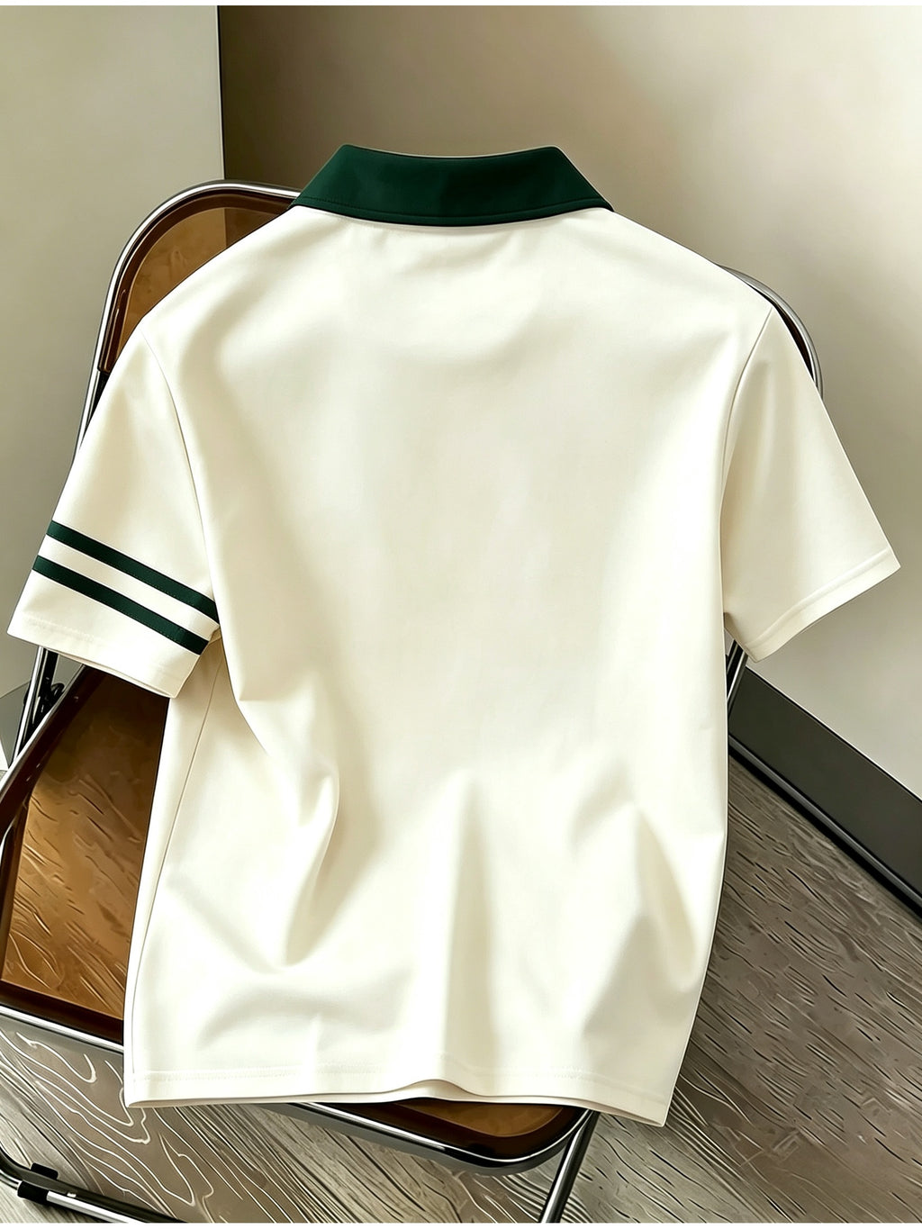 Ins Blogger Same Style Atmospheric Preppy Polo Symmetrical Thin Line Signature Color-Block Short Sleeve Top - Mixed colors