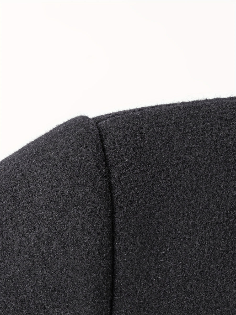 Pearson OBM Youth Men's Student Korean-Style Casual Tweed Wool Blend Overcoat, Mid-Length with Detachable Hood, Trendy Outerwear for Men - Black