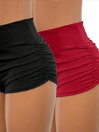 2pcs Multi-Color Women's Fashion Hip-Fitting Slim Shorts with Elastic High-Waist Design - Mixed colors