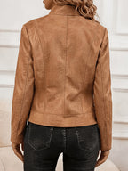 Plus Size Women'S Elegant Jacket - Soft Stretch Fabric, Metallic Zipper Design Spring/Autumn Outerwear - Khaki