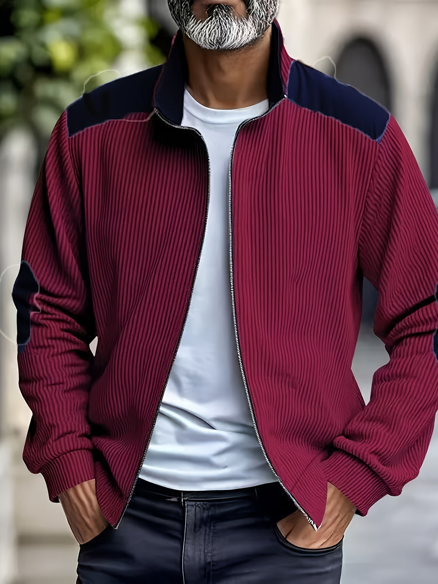 Men'S Casual Jacket, Stylish And Versatile, Spring And Autumn Windbreaker for Men, Featuring a Color-Block Design, Suitable for Dry Cleaning - Perfect for Everyday Wear And Outdoor Commuting - Burgundy