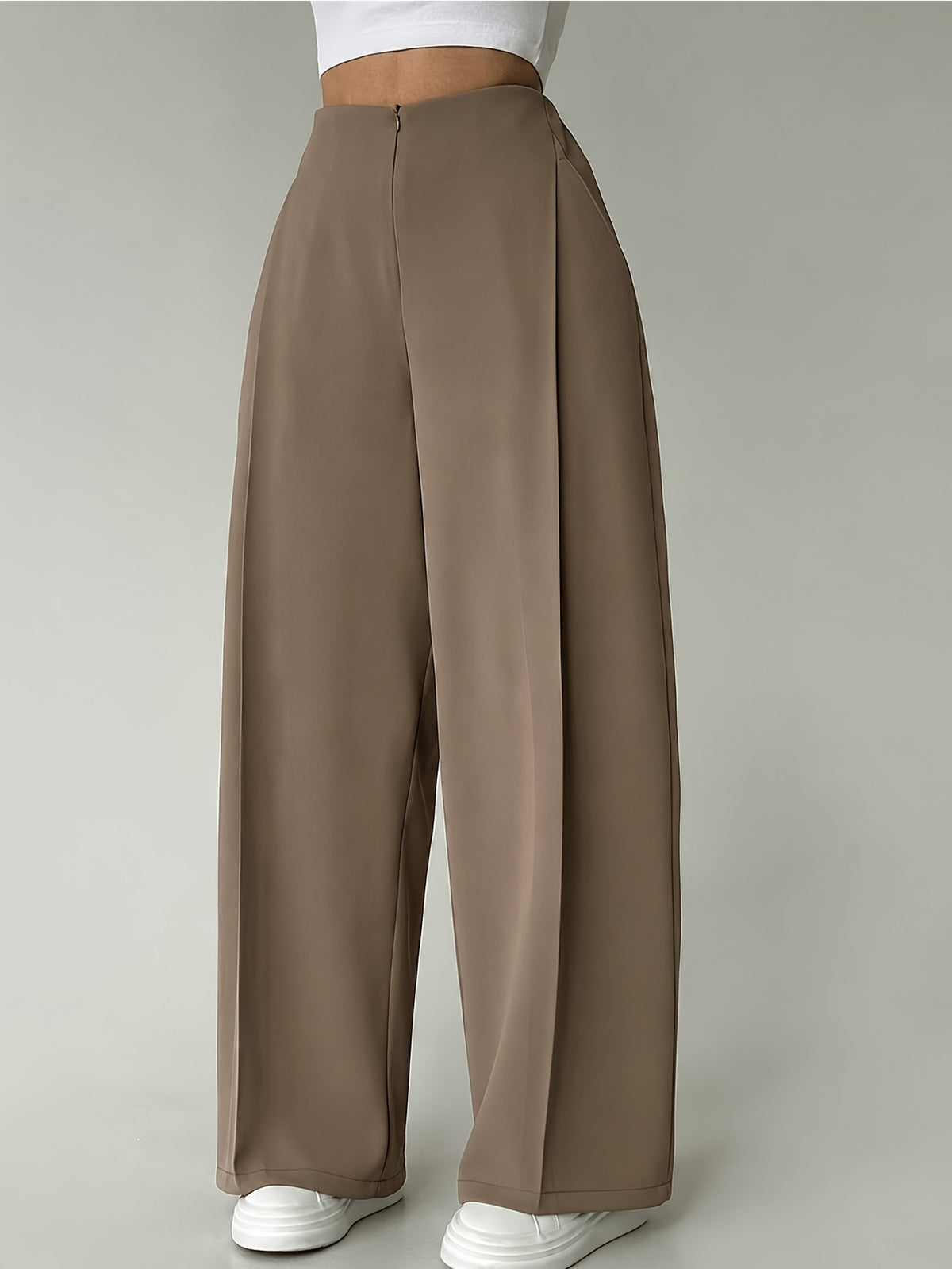Coffee-colored Pleated Wide-leg Women's Suit Pants, Drapey Loose-fitting Trousers, Commuter Pants That Cover the Hips, Straight-leg Casual Dress Pants, Yytt - Coffee Color
