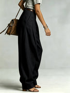 Commuter Fashion Solid Color Pocket Loose Women'S High-Waist Slim Trousers - Black