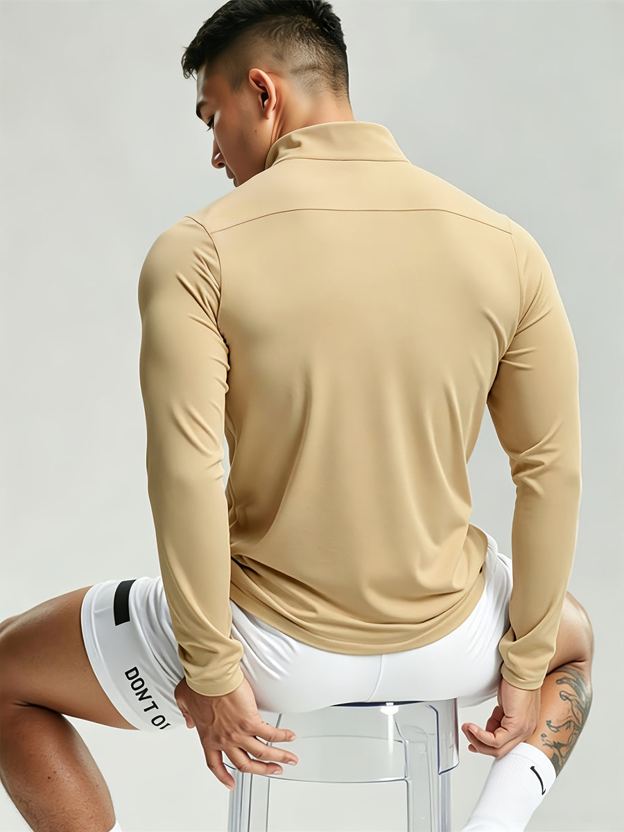 New Men'S Polo Shirt, Men'S Fashionable Trendy Print Polo Shirt, Half-Button Collar Polo Shirt, Suitable for Running, Gym, Cycling, Marathon And Other Sports Tops, Breathable And Non-Stuffy, Machine Washable - Khaki