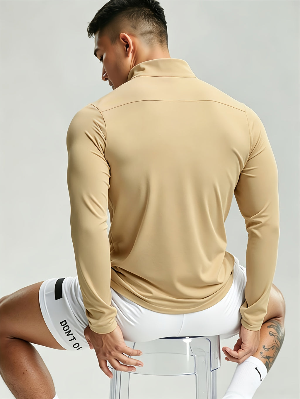 New Men'S Polo Shirt, Men'S Fashionable Trendy Print Polo Shirt, Half-Button Collar Polo Shirt, Suitable for Running, Gym, Cycling, Marathon And Other Sports Tops, Breathable And Non-Stuffy, Machine Washable - Khaki
