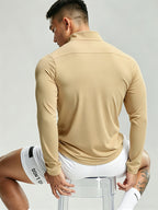 New Men'S Polo Shirt, Men'S Fashionable Trendy Print Polo Shirt, Half-Button Collar Polo Shirt, Suitable for Running, Gym, Cycling, Marathon And Other Sports Tops, Breathable And Non-Stuffy, Machine Washable - Khaki