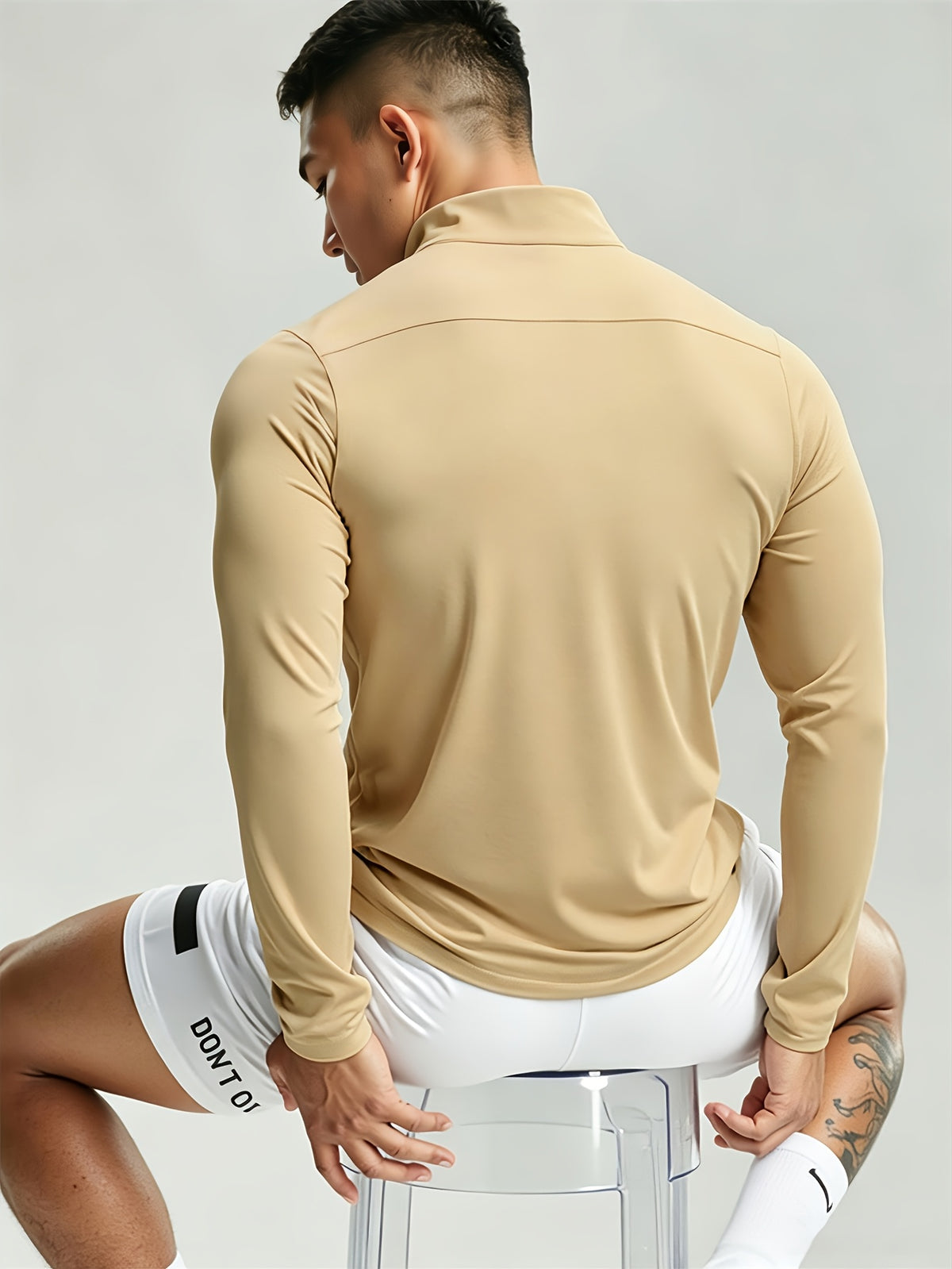 New Men'S Polo Shirt, Men'S Fashionable Trendy Print Polo Shirt, Half-Button Collar Polo Shirt, Suitable for Running, Gym, Cycling, Marathon And Other Sports Tops, Breathable And Non-Stuffy, Machine Washable - Khaki