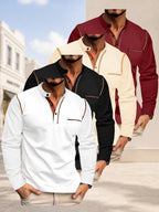 [JOSHIMAI OBM] 4pcs Men'S Long Sleeve Henley Shirts, Soft Comfortable Skin-Friendly Fabric, Lightweight Breathable Easy Care Stand Collar 3-Button Placket with Chest Pocket Detail, Solid Color Casual Top, Versatile for Office Commute - White + Black + Khaki + Burgundy