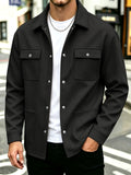 Men'S Waffle-Weave Cargo Jacket, Lapel Button-Up Multi-Pocket Cardigan, Spring Autumn Loose Casual Shirt Coat - Black