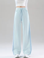 2025 Autumn Casual Easy Line Contrast Patchwork Casual Trousers American Loose Long Pants Women'S - 1A67 Haze Blue Patchwork With Blue